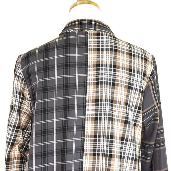 J.Jill Long Multi Plaid Button Down Blouse Tan Black White Size Medium Petite - Picture 5 of 14